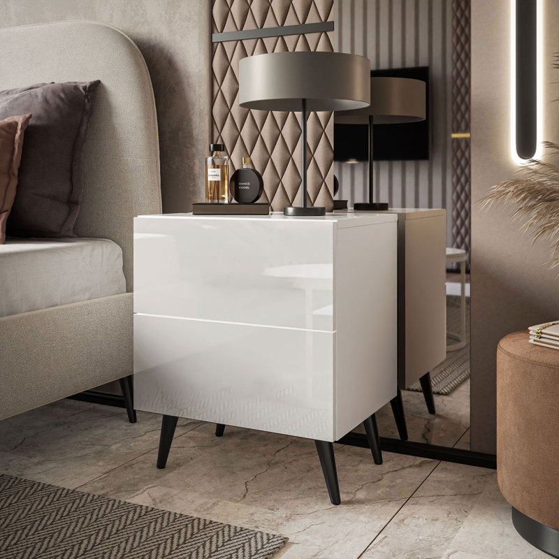 Ballajura 2 Drawer Bedside Table, White/Black
