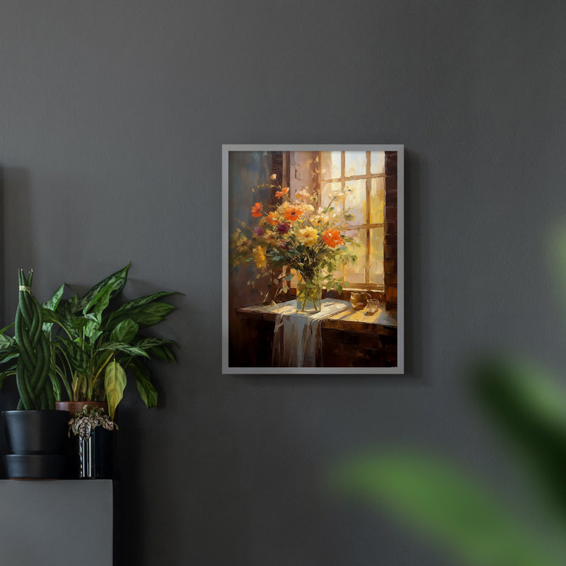 Série FLORAL DCCLxxix - reproduction encadrée de qualité supérieure - prête à être accrochée - aucun clou requis, Gris