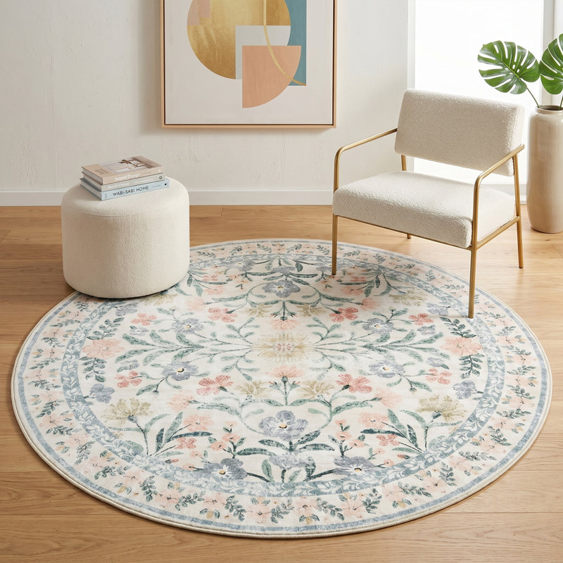 Tapis rond en coton Whispering Petals, Rond 4 pi 11 po