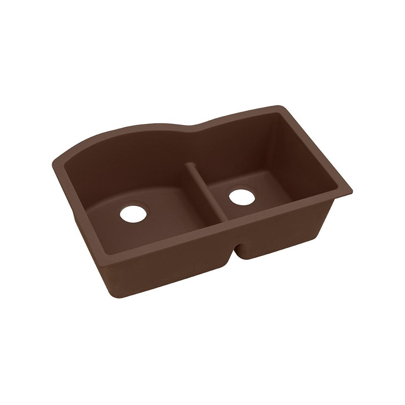 Quartz Classic 33" x 22" x 10" Double Basin Undermount Kitchen Sink, Mocha
