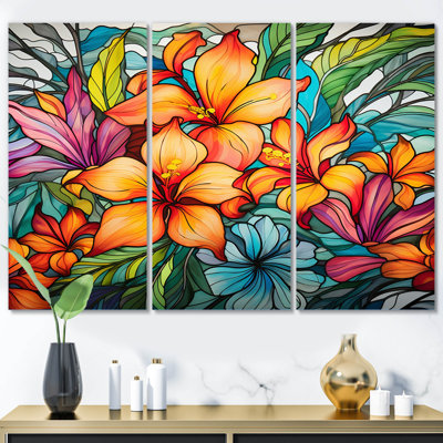 «Vibrantly Happy Blossoming Tropical Flowers II», ensemble de reproduction d'art sur toile