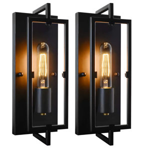 Set Of 2 Industrial Wall Sconces Black Rustic Indoor Wall Lanterns With Glass Shade Vintage Bronze Wall Light Fixture With E26 Base Decor For Bedroom Living Room Hallway, Bulbs Included