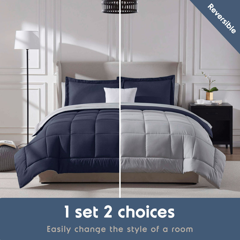 California King Navy Microfiber Reversible Bed in a Bag Set
