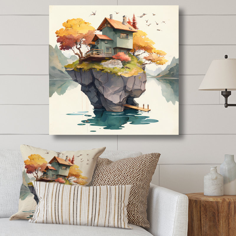 Malcolle, maison sur une île privée II, H 16 po x l 16 po x P 1 po, Toile tendue
