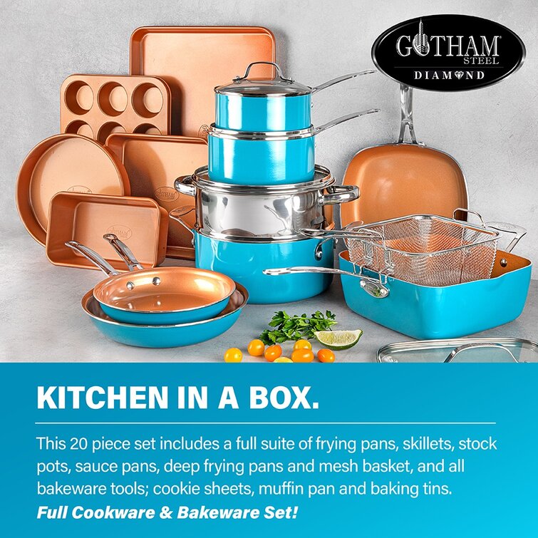 Gotham Steel Non Stick Aluminum 20pc Complete Cookware and Bakeware Set Red  7255 - Best Buy