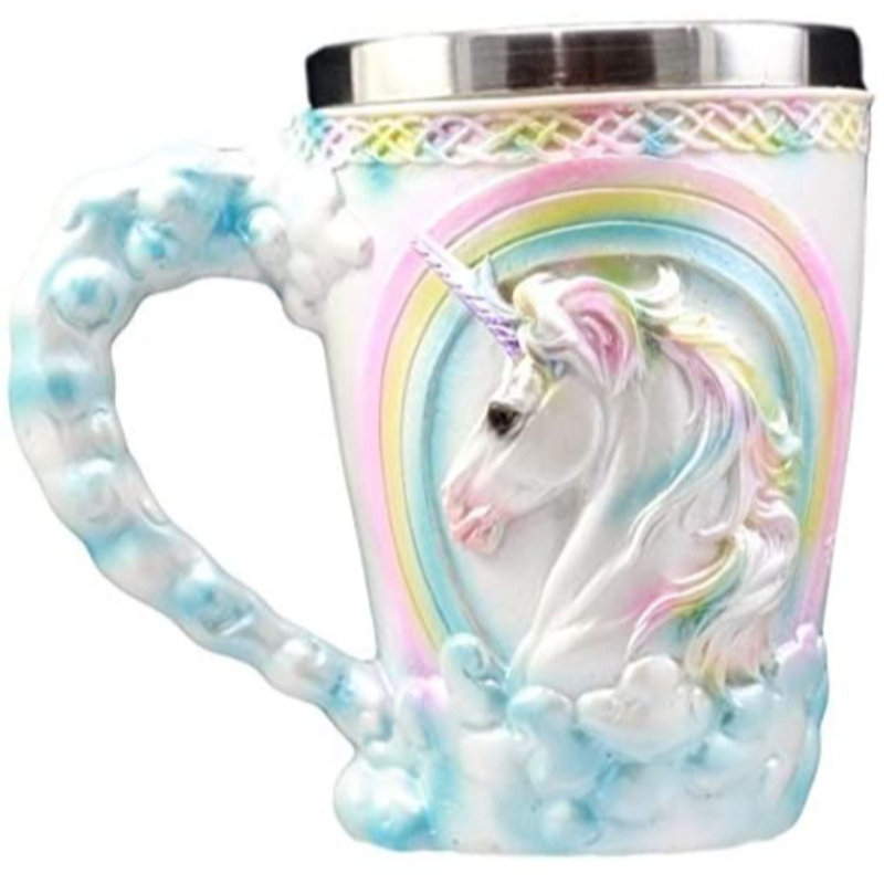 Grande tasse à café de style licorne à nœuds celtiques et arc-en-ciel