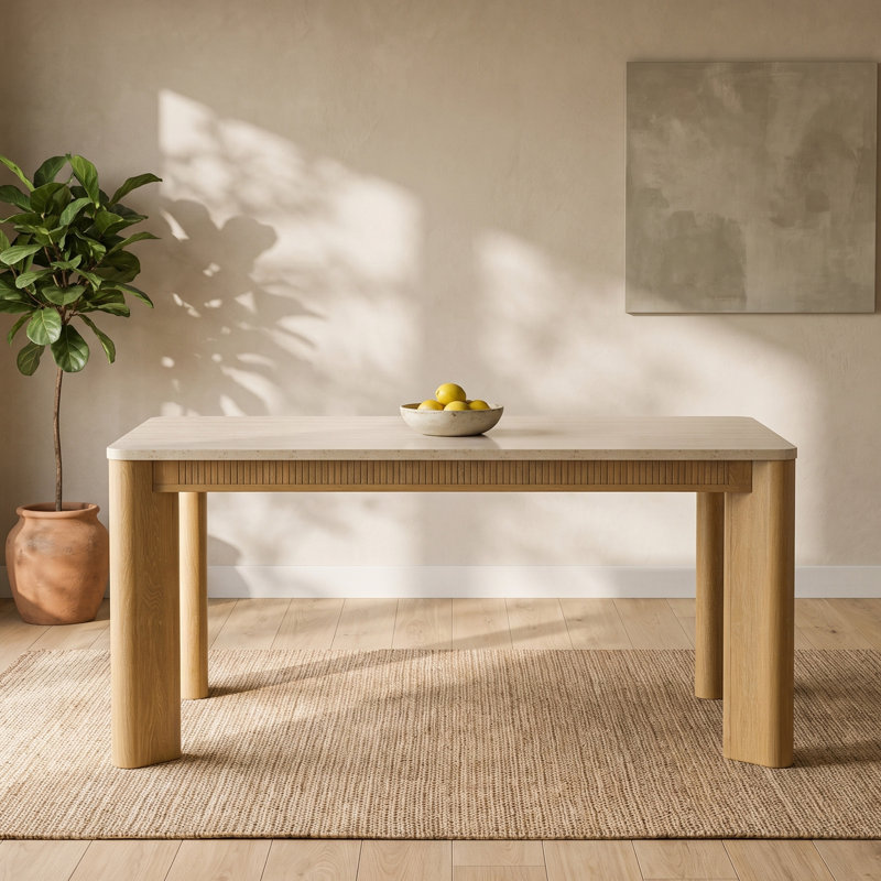 Table de salle à manger COLAMY VERSE 63 po avec plateau aspect pierre et grain de bois chaleureux