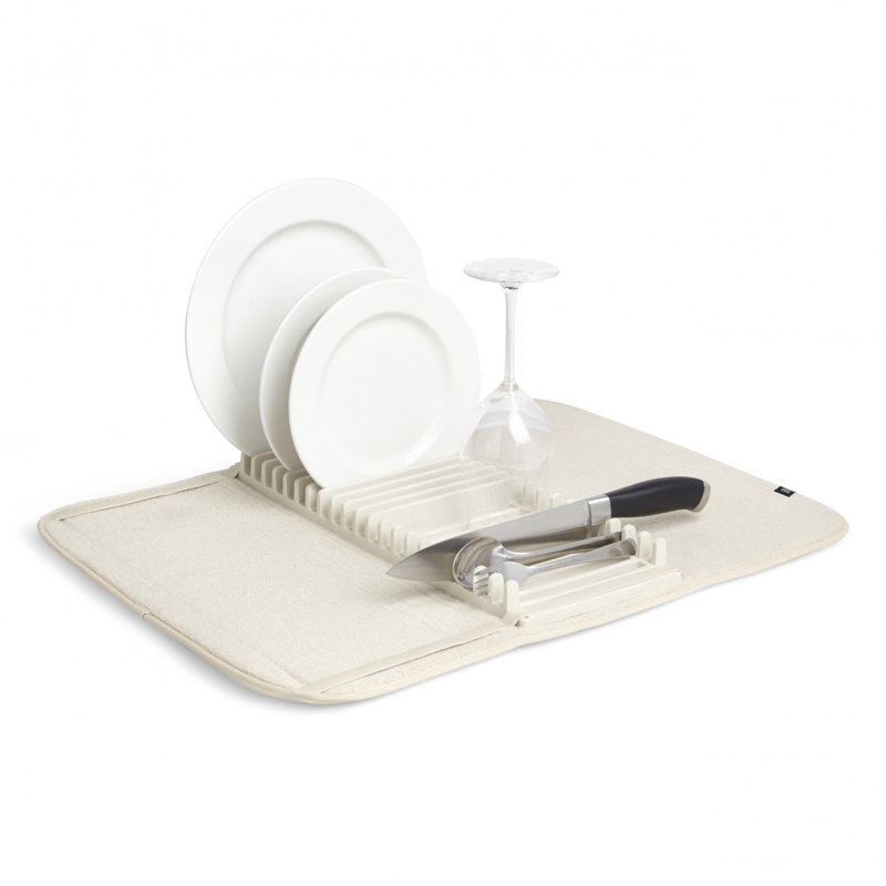 Foldable Linen Plastic Dish Drying Rack with Utensil Cup