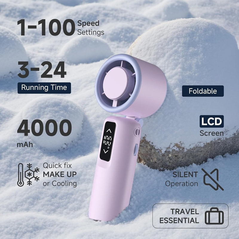 Ventilateur portable pliable avec affichage numérique USB à vitesse réglable avec ventilateur lanière Kondieu, A