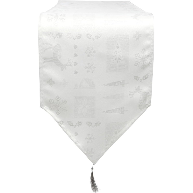 Christmas Theme Tasselled Table Runner 13in, Red, 33cm W x 183cm L