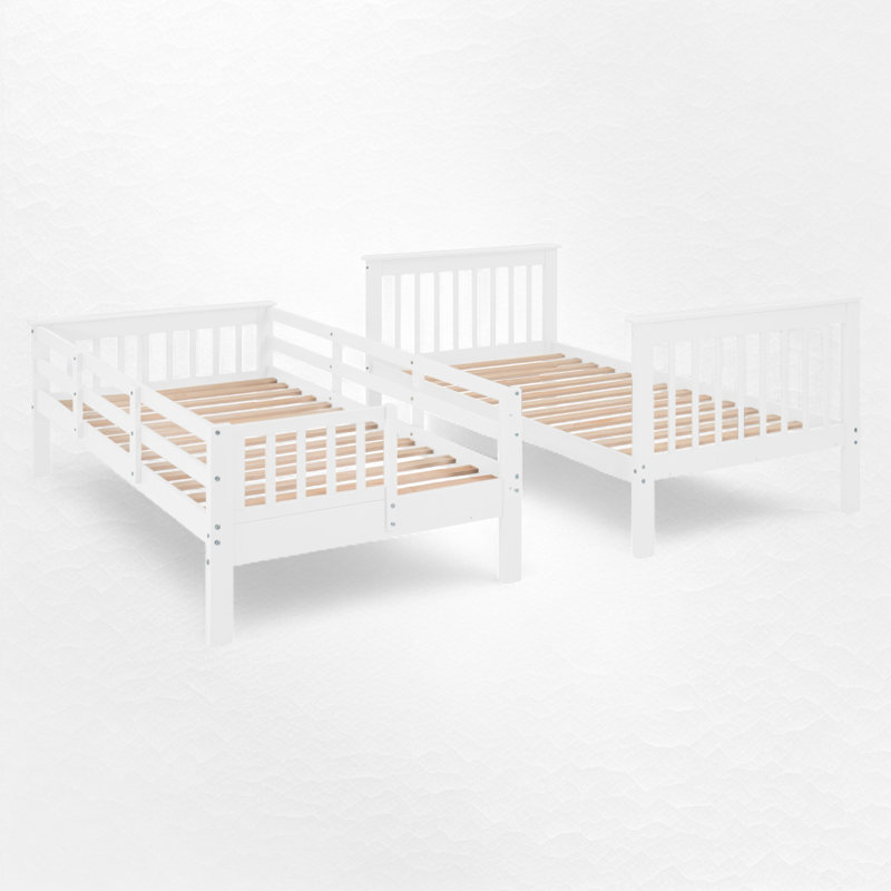 Lit superposé en bois avec escalier de rangement, Simple sur simple, Blanc