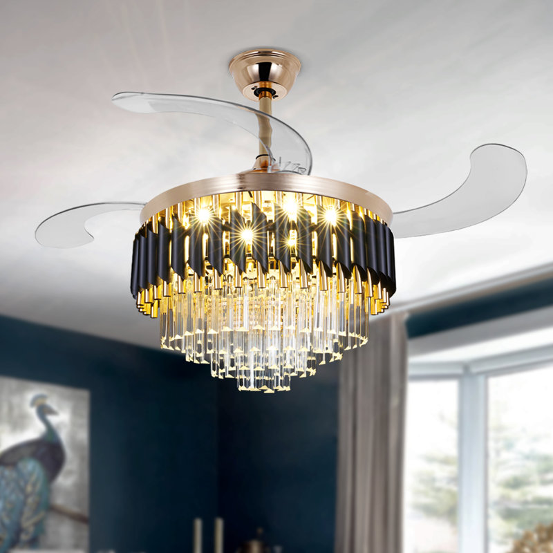 Ventilateur de plafond à pales rétractables 4 po DEL avec télécommande et ensemble d'éclairage inclus Osam