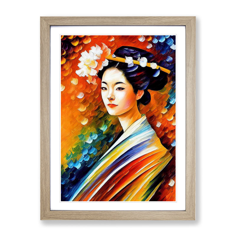 Portrait Of A Geisha No.5 - Single Picture Frame Painting, 64cm H x 46cm W x 2cm D, Oak Framed