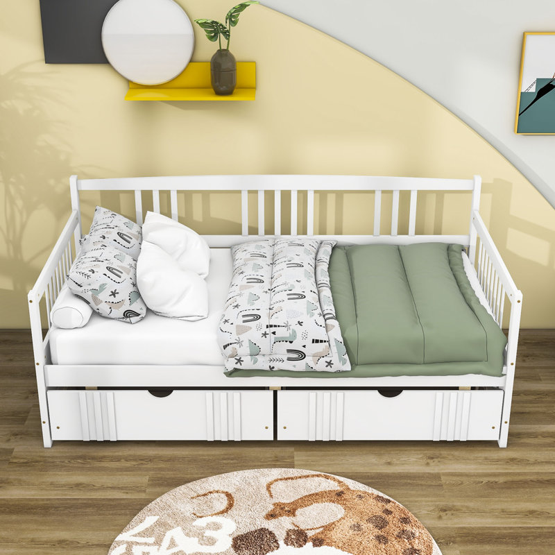 Fairbank Twin Size Two Drawers Wooden Daybed, White