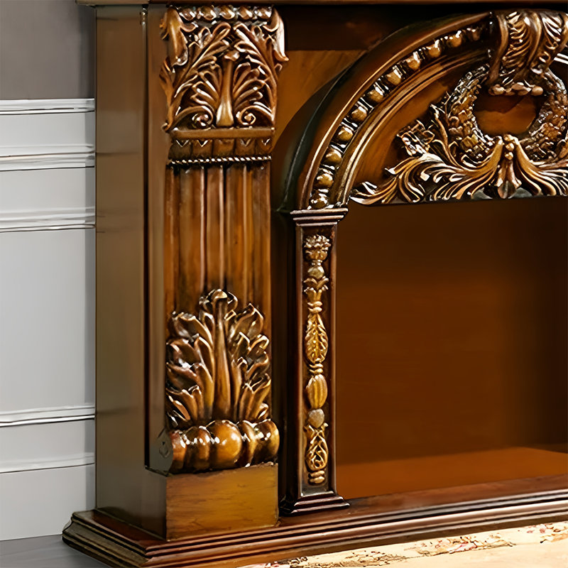 European-style carved mantel, 47.63" H x 59" W x 13" D, Brown