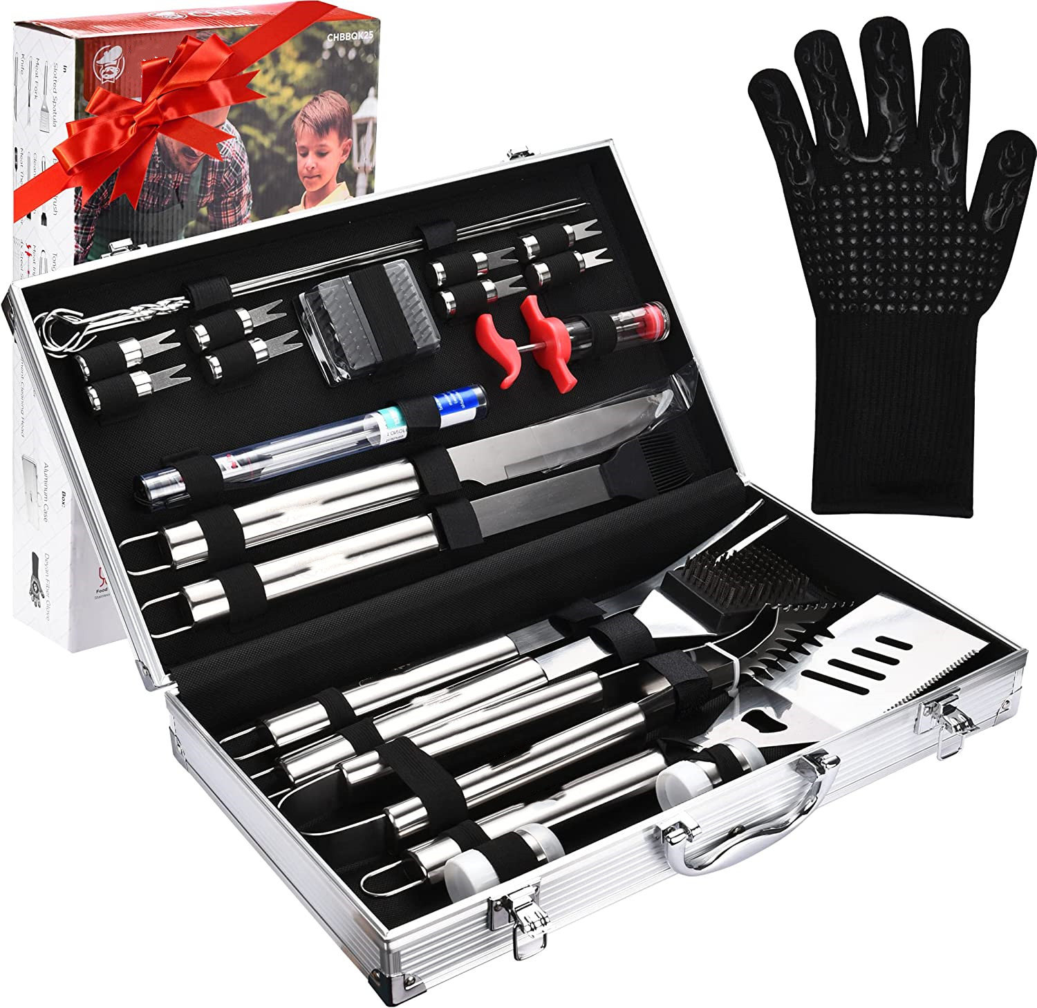 commercial chef 25 piece stainless steel bbq grill set bbq accessories gifts for him