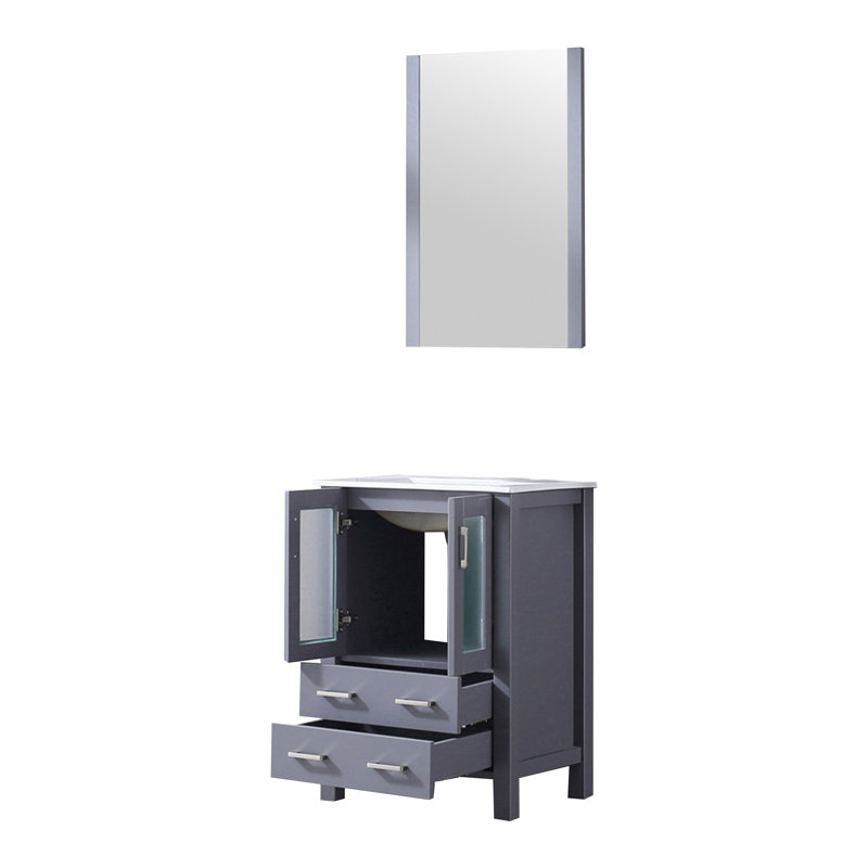 Volez 24 in W x 18.25 in D Single Bath Vanity, White Ceramic Top and 22 in Mirror, Dark Grey