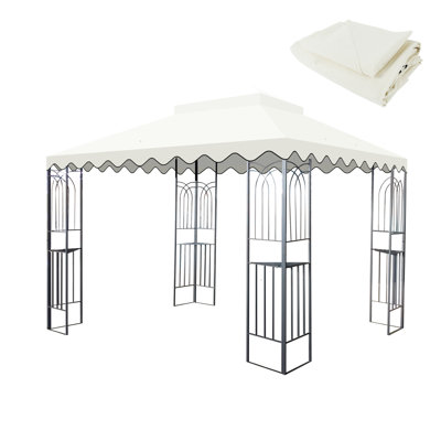 10X10 Ft Patio Gazebo Replacement Canopy - Beige. Quality , Protected, Water-Repellent. With Drain Holes And Net Restricting Security
