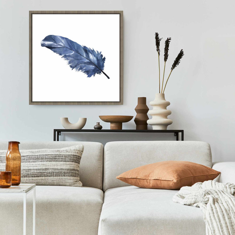 Bohemian Feathers Blue Framed Canvas - Blue Feather Decor