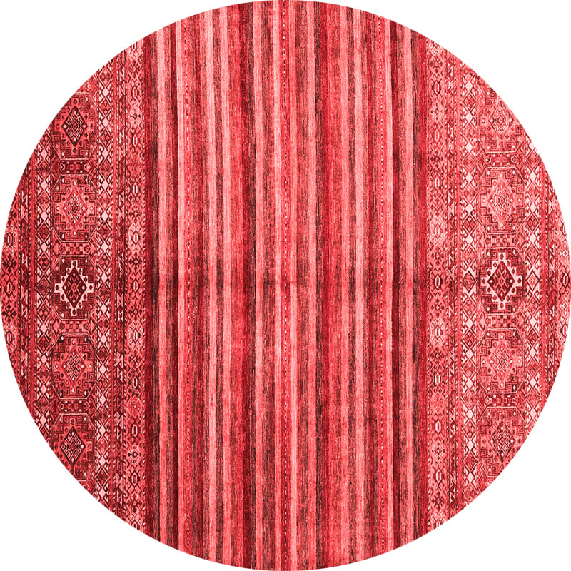 Tapis géométrique tissé à la machine en rouge, Rond 8 pi