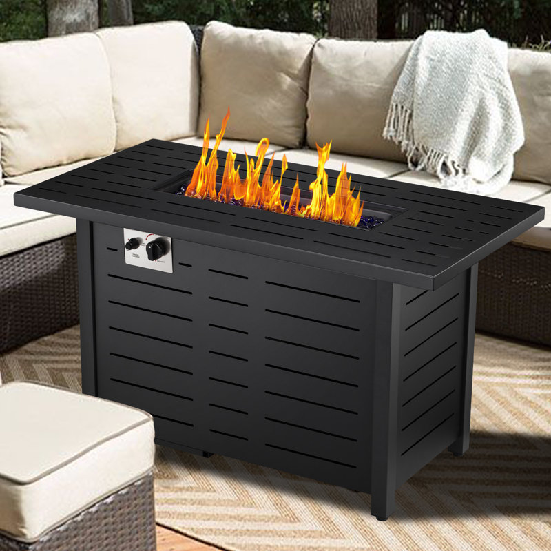 Table de foyer d'extérieur au propane en fer H 25 po x l 43 po avec couvercle