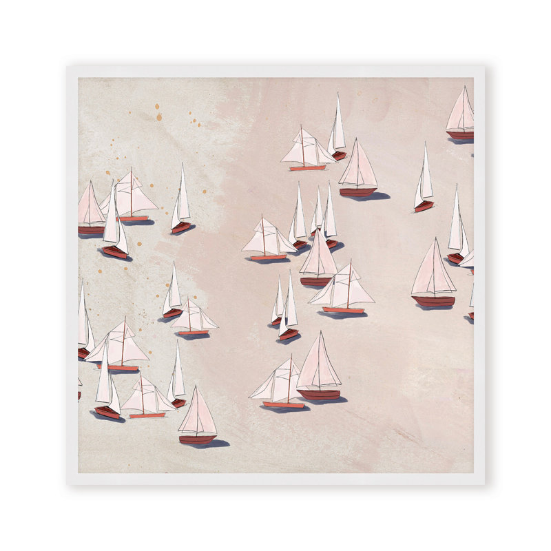 Coastal Retreat Modern Ensemble: Sailboat Odyssey, 24" H x 24" W, Framed Canvas, White