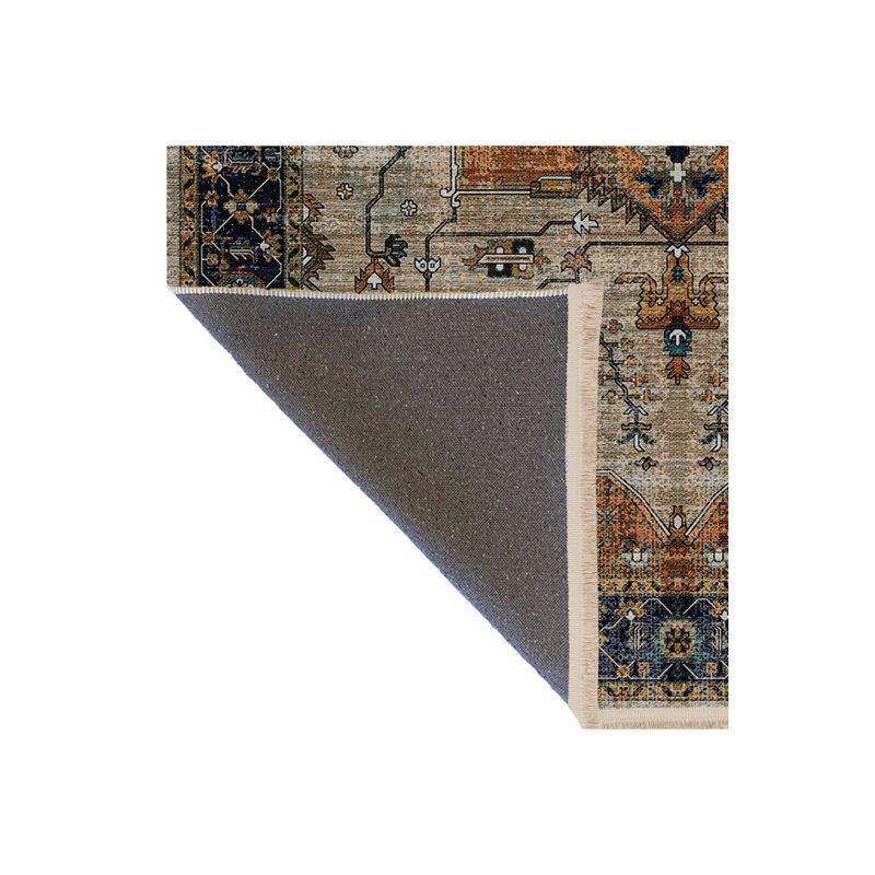 Tapis décoratif multicolore orange et beige, Rectangle 3 pi 11,24 po x 5 pi 10,87 po