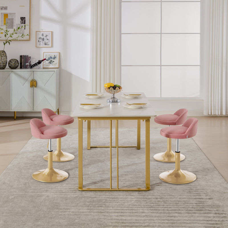 Sunizona Upholstered Adjustable Height Counter Stool with Metal Frame, Golden, Antique pink and pink