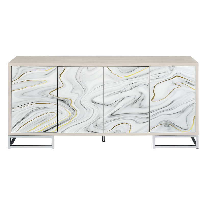 Meuble console et peinture effet marbre blanc - Solution de rangement élégante avec table basse et plateau effet marbre offrant un grand espace de rangement en dessous, idéale pour le salon.