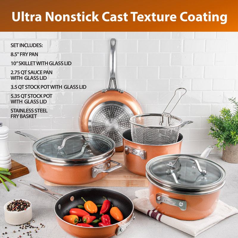 Gotham Steel Stackmaster Stackable Space Saving 10 Piece Aluminum Nonstick Cookware Set