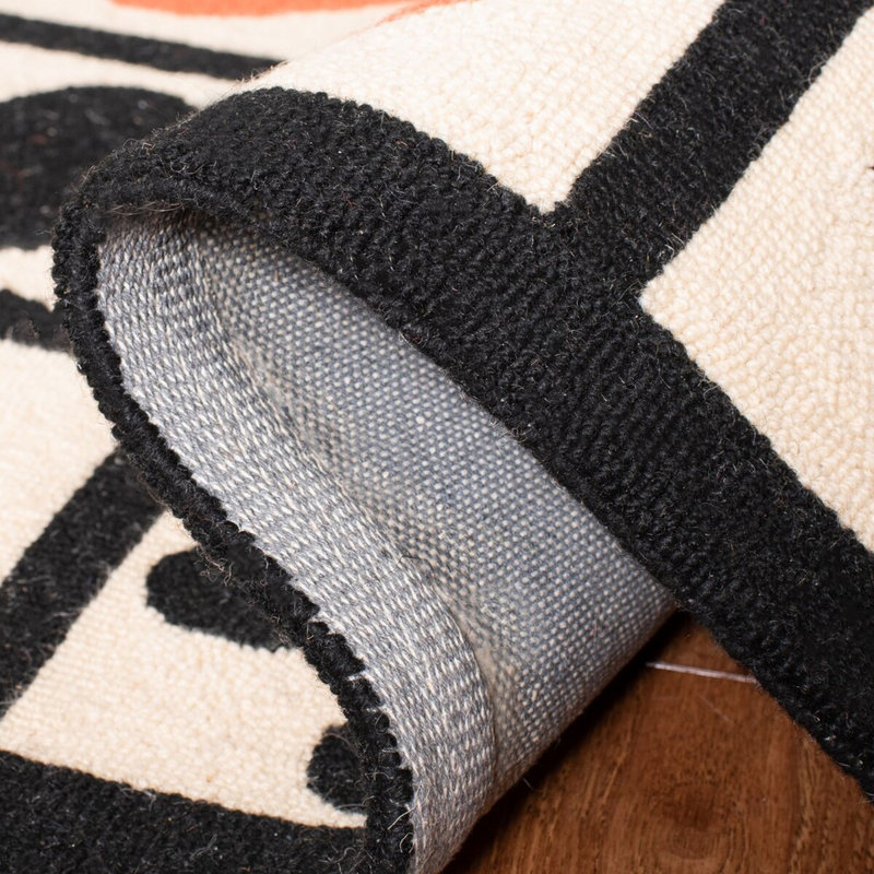Ivory and Orange Wool Cotton Handmade Oriental Rug