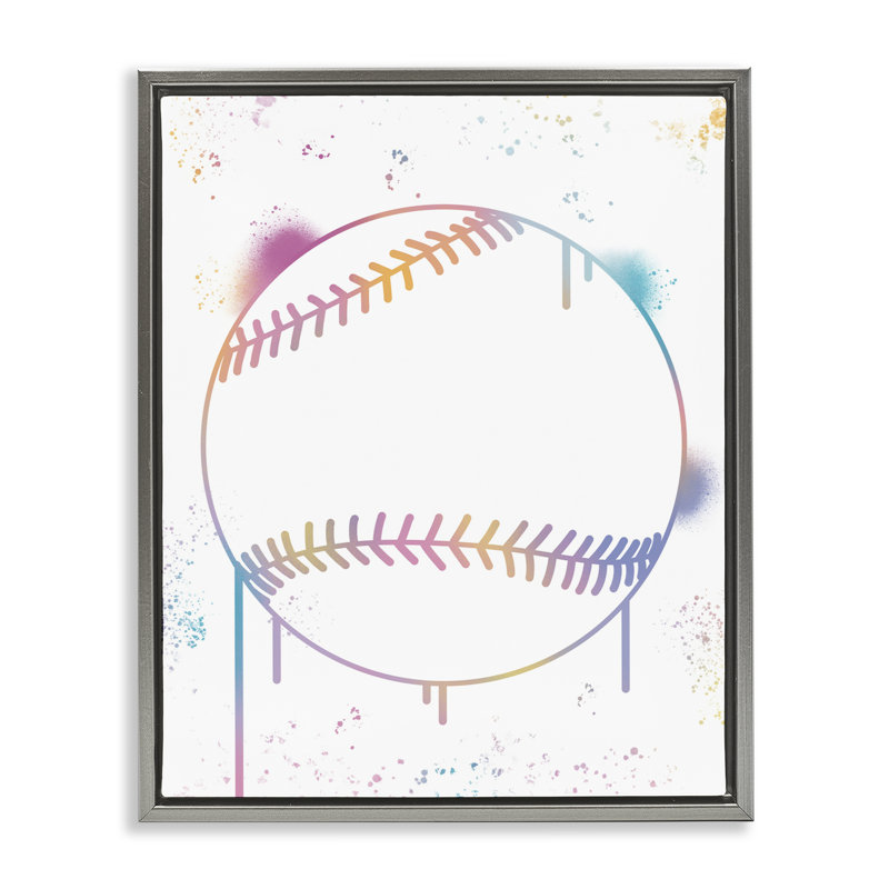 Cadre flottant Graffiti Baseball Drip, design par Marcus Prime, H 21 po x l 17 po, Cadre flottant gris lustré
