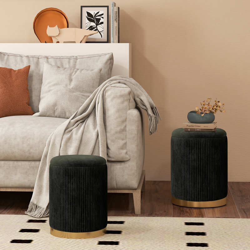 35cm Wide Solid Colour Footstool Ottoman with Storage, Black