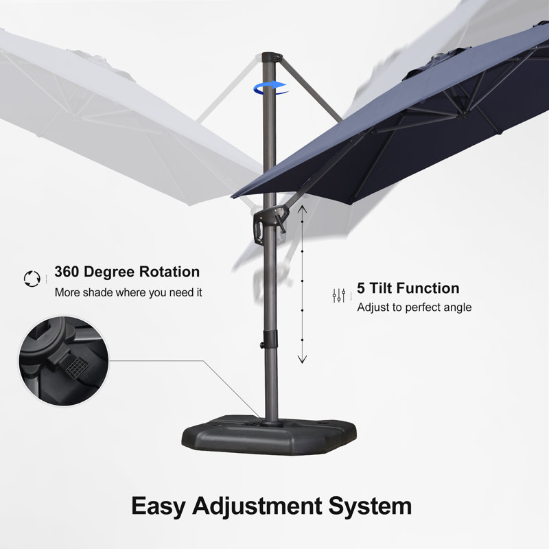 Delly 120'' x 156'' Rectangular Cantilever Navy Umbrella with Base and 360-degree Rotation, Navy Blue