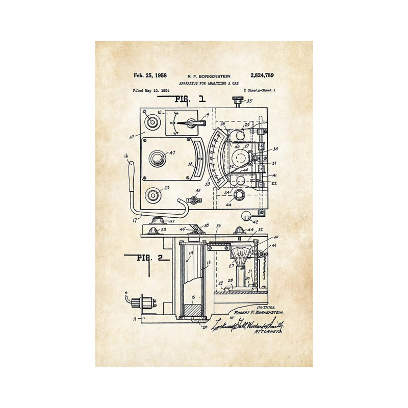 Police Breathalyzer par brevet77 - reproduction de dessin sur toile tendue, H 26 po x l 18 po x 1,5 po