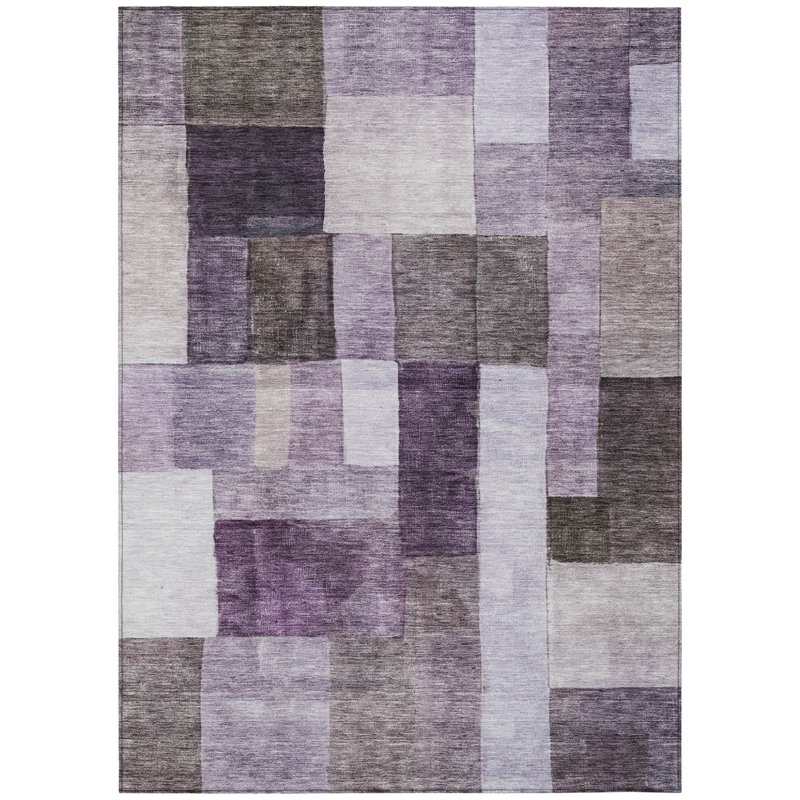 3' X 5' Eggplant And Lavender Geometric Washable Indoor Outdoor Area Rug