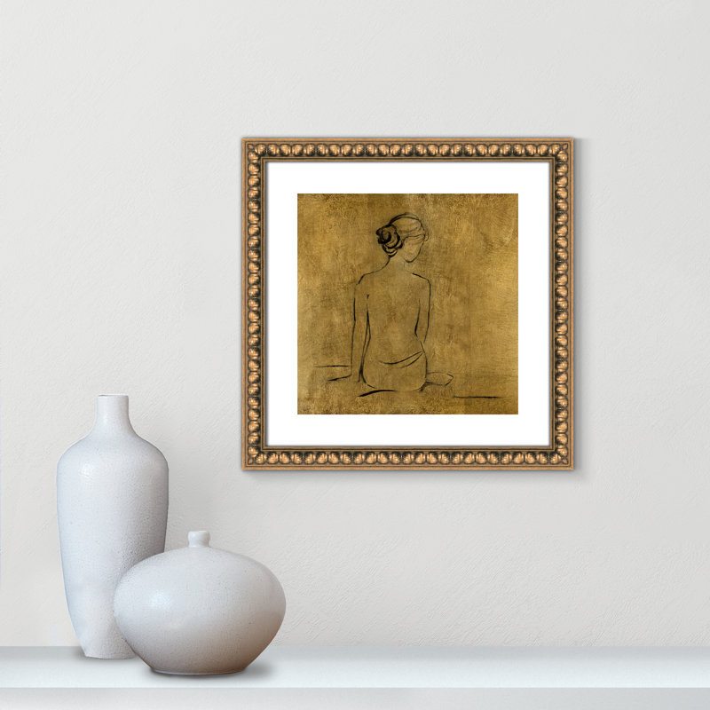 Maia Golden Bather I by Sally Swatland - Painting Print, Gold Bead Framed Paper, 18.25" H x 18.25" W x 1.13" D