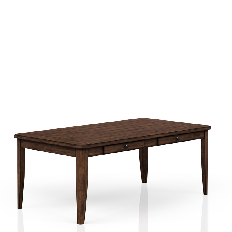Table de salle à manger décontractée avec quatre tiroirs de rangement en brun - Compartiments pratiques transitionnels en bois massif