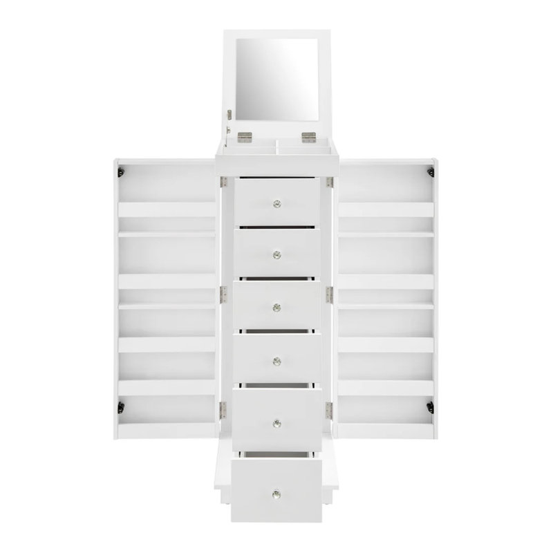 Bright White Glossy Smooth Armoire with Mirror and Crystal Knobs