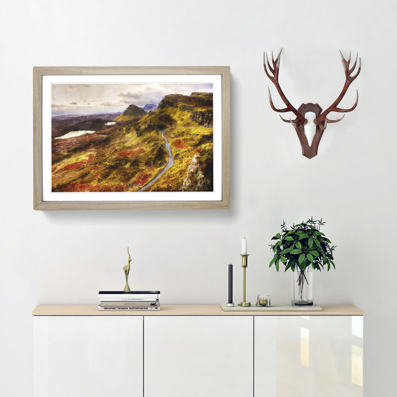 Mountain View in Scotland - Picture Frame Painting Print, 24cm H x 33cm W x 2cm D, Oak Framed