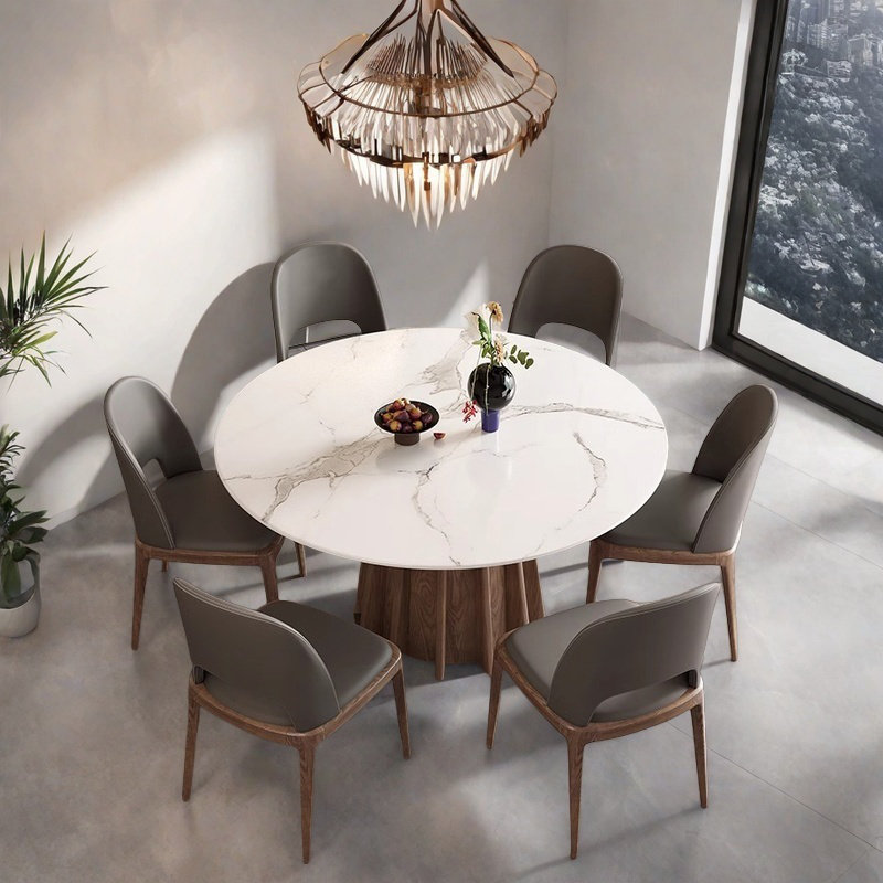 Ensemble de table de salle à manger Rock Plate et base en bois massif., H 29,53 po x L 59,06 po x l 59,06 po