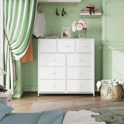 9-drawer Dresser, Fabric Storage Tower For Bedroom, Hallway, Closet, Tall Chest Organizer Unit For Bedroom With Fabric Bins, Steel Frame, Wood Top, Ea