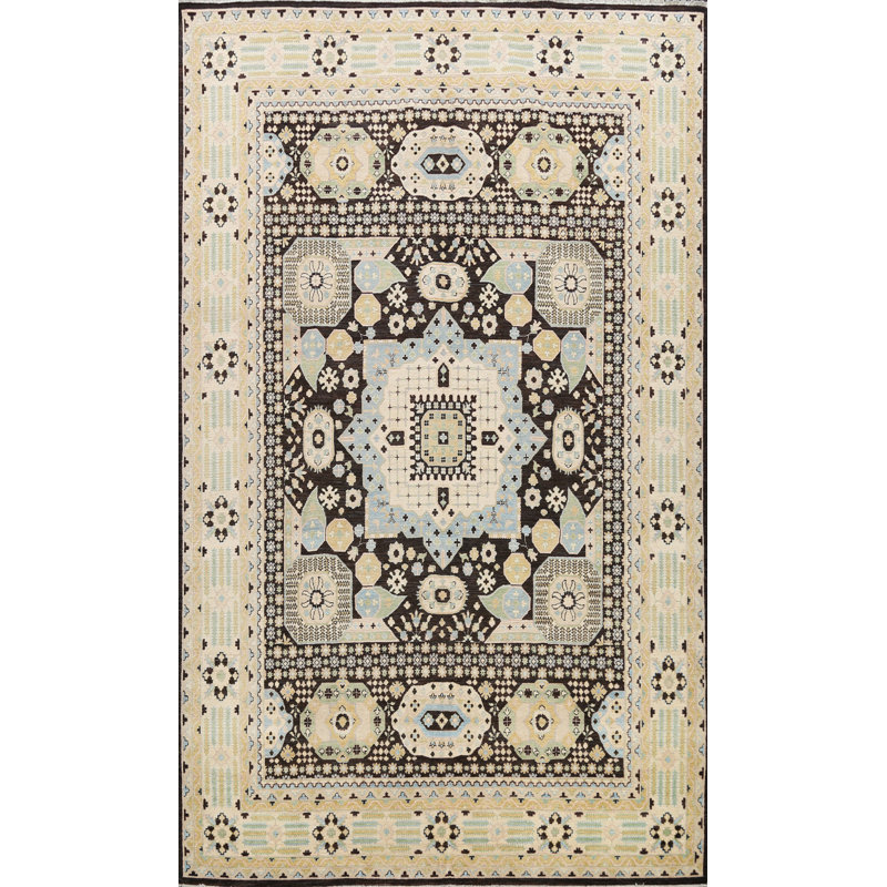 Tapis brun / noir en laine noué à la main de conception unique 8 pi 9 po x 11 pi 8 po New Age