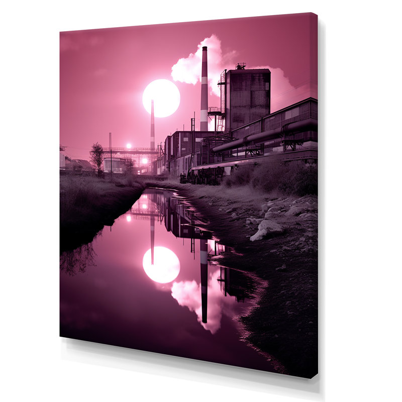 «Pink Industrail Landscape Moon», reproduction sur toile, Toile tendue, H 32 po x l 24 po x P 1 po