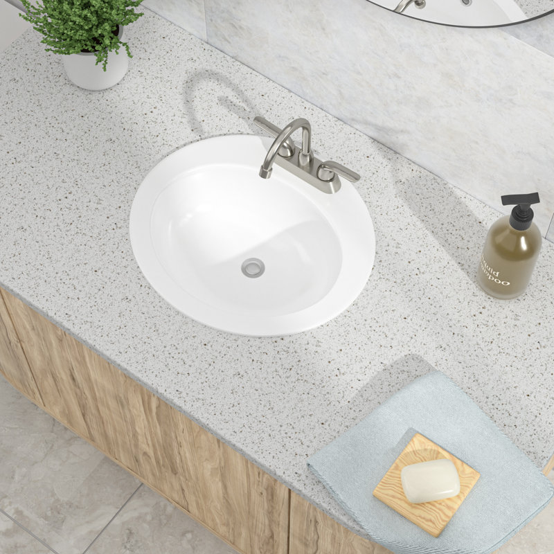 Lavabo de salle de bain ovale encastré en céramique blanche 20 po x 18 po, avec meuble-lavabo supérieur à 3 trous pré-percé et trop-plein