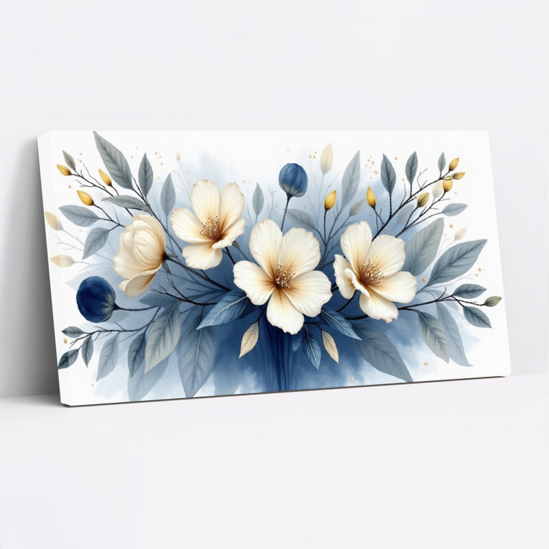 Ensemble de 1 tableau mural floral aquarelle sur toile tendue, H 24 po x l 48 po