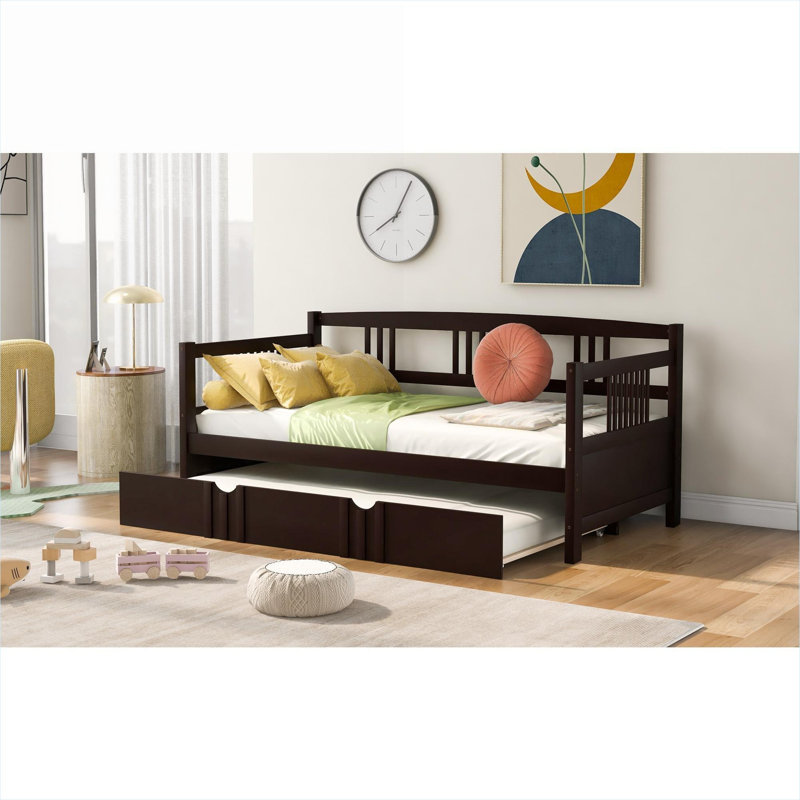 Lit de repos simple en bois massif brun foncé avec lit gigogne extra Extra Sleeping Space, Brun