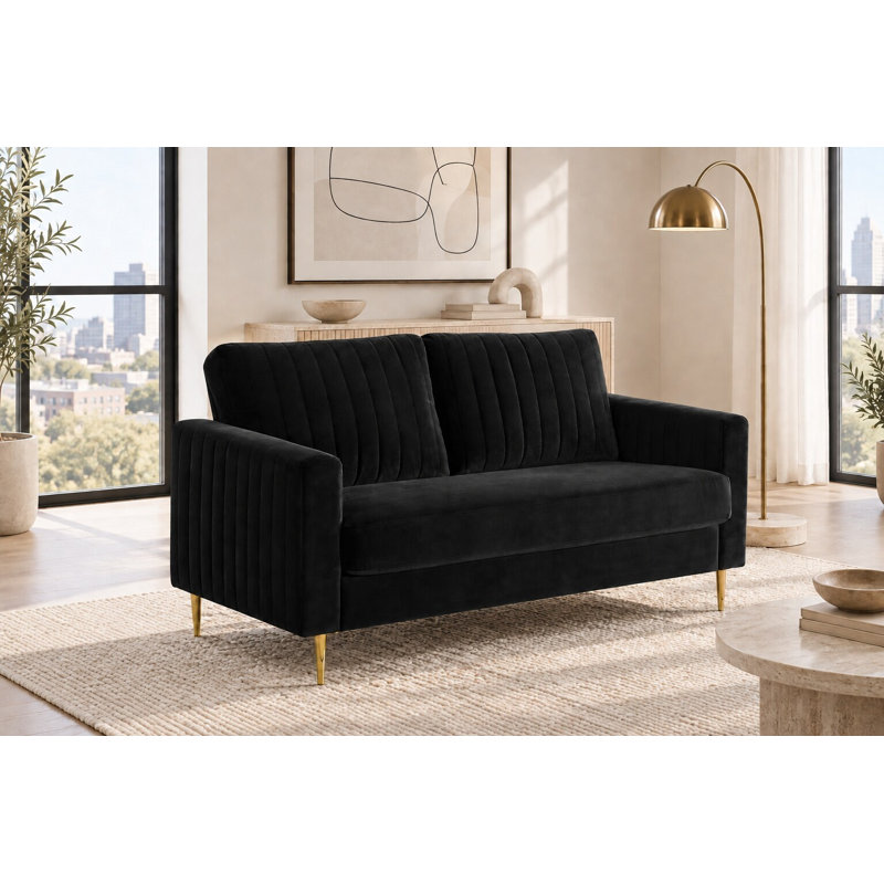 Manistee 2 Seater Velvet Sofa, Black