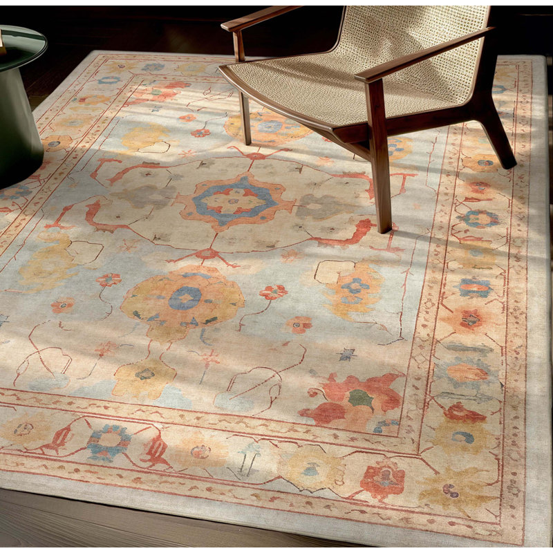 Tapis bleu pastel Bungalow Rose Adrith Pamukkale, Rectangle 7 pi 7 po x 9 pi 10 po