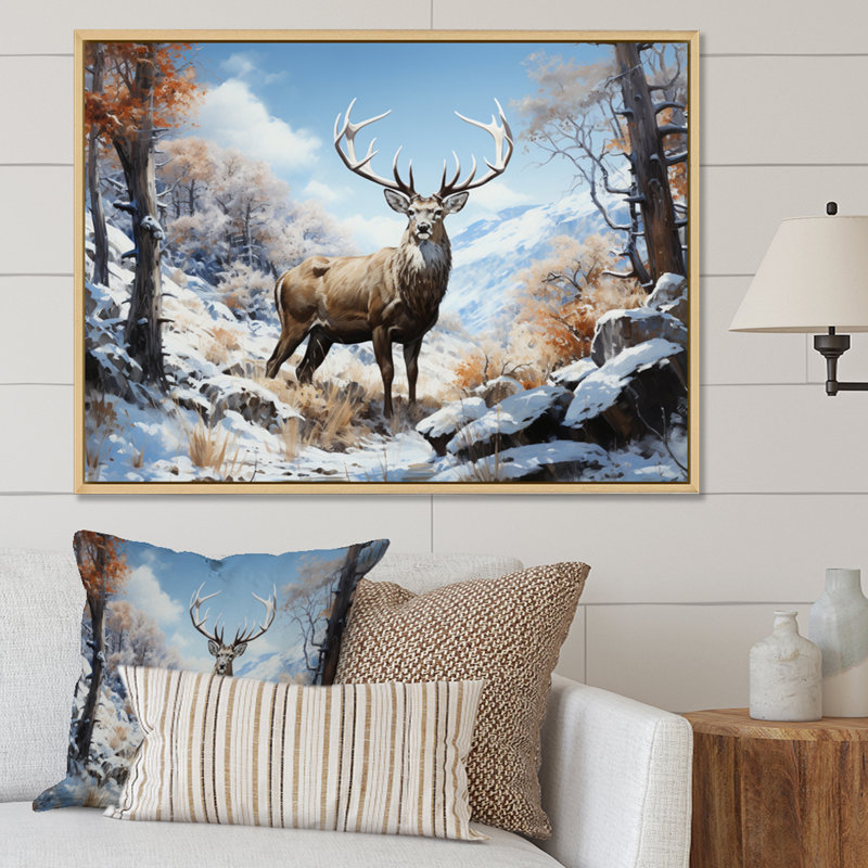 " Deer Winters Elegance ", Natural Floater Frame Canvas, 16" H x 32" W x 1" D